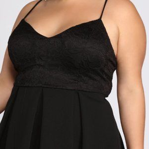 2XL Black Lace Skater Strappy Short dress